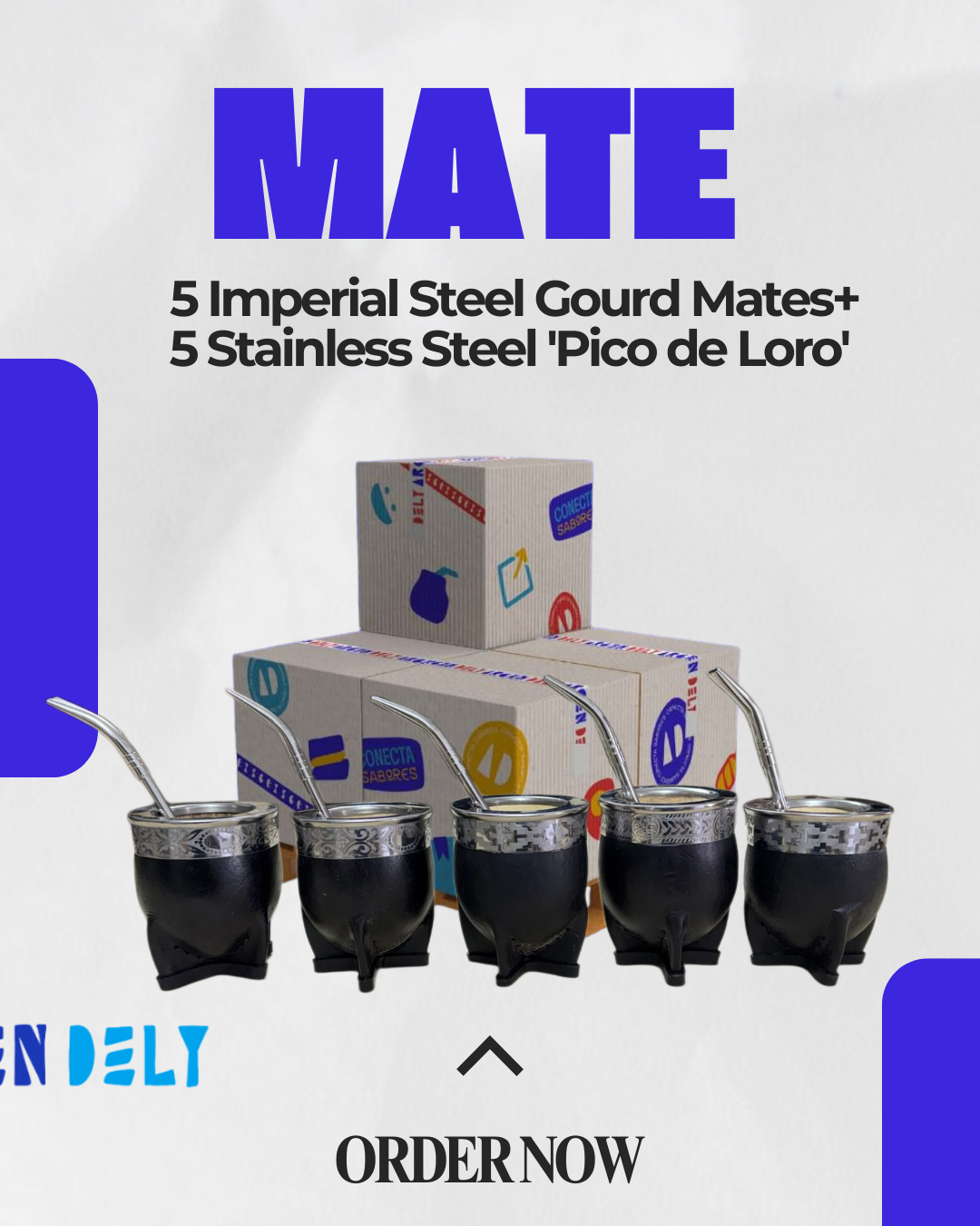 5 Imperial Steel Mate Gourds (Internal Pumpkin) + 5 Stainless Steel ‘Pico de Loro’ Straws with Large Filter