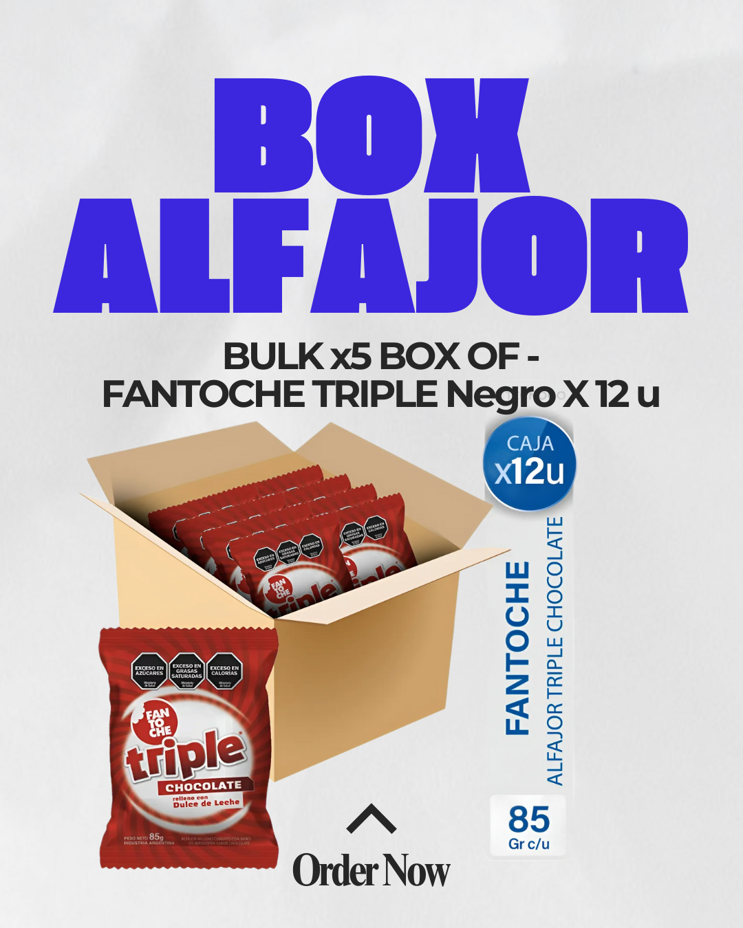Bulk Pack x5 Boxes – Fantoche Triple Chocolate Alfajores | 12 Units per Box (85g each) | Argentine Dulce de Leche