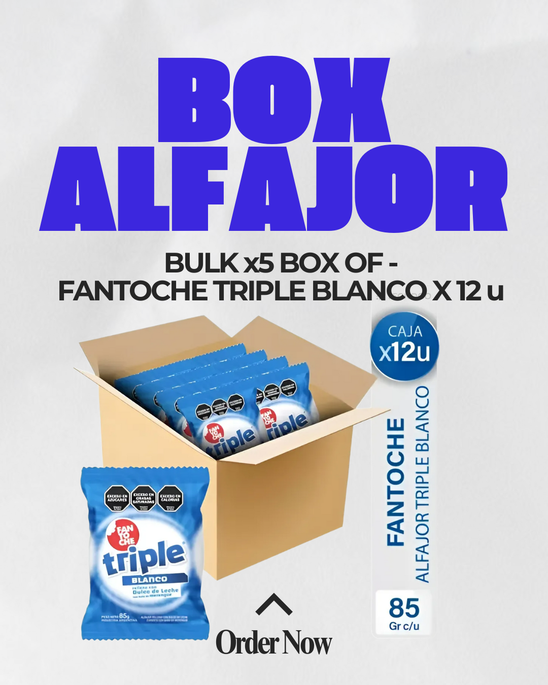 Bulk Pack x5 Boxes – Fantoche Triple White Alfajores | 12 Units per Box (85g each) | Argentine Dulce de Leche