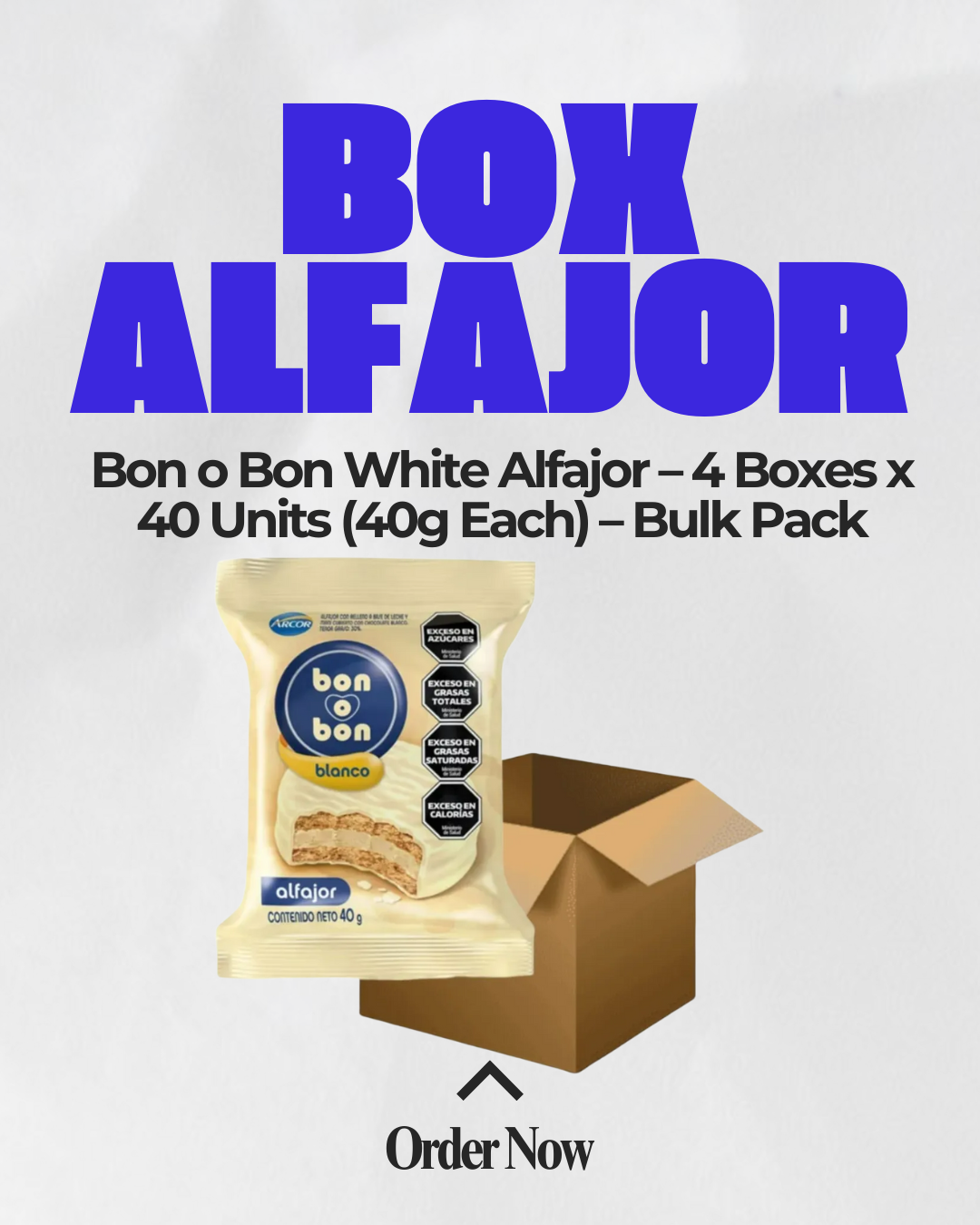 Bon o Bon White Alfajor – 4 Boxes x 40 Units (40g Each) – Bulk Pack