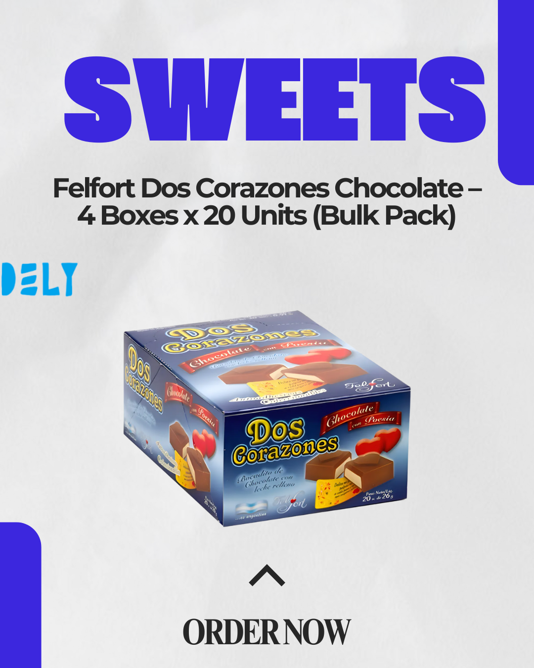 Felfort Dos Corazones Chocolate – 4 Boxes x 20 Units (Bulk Pack)