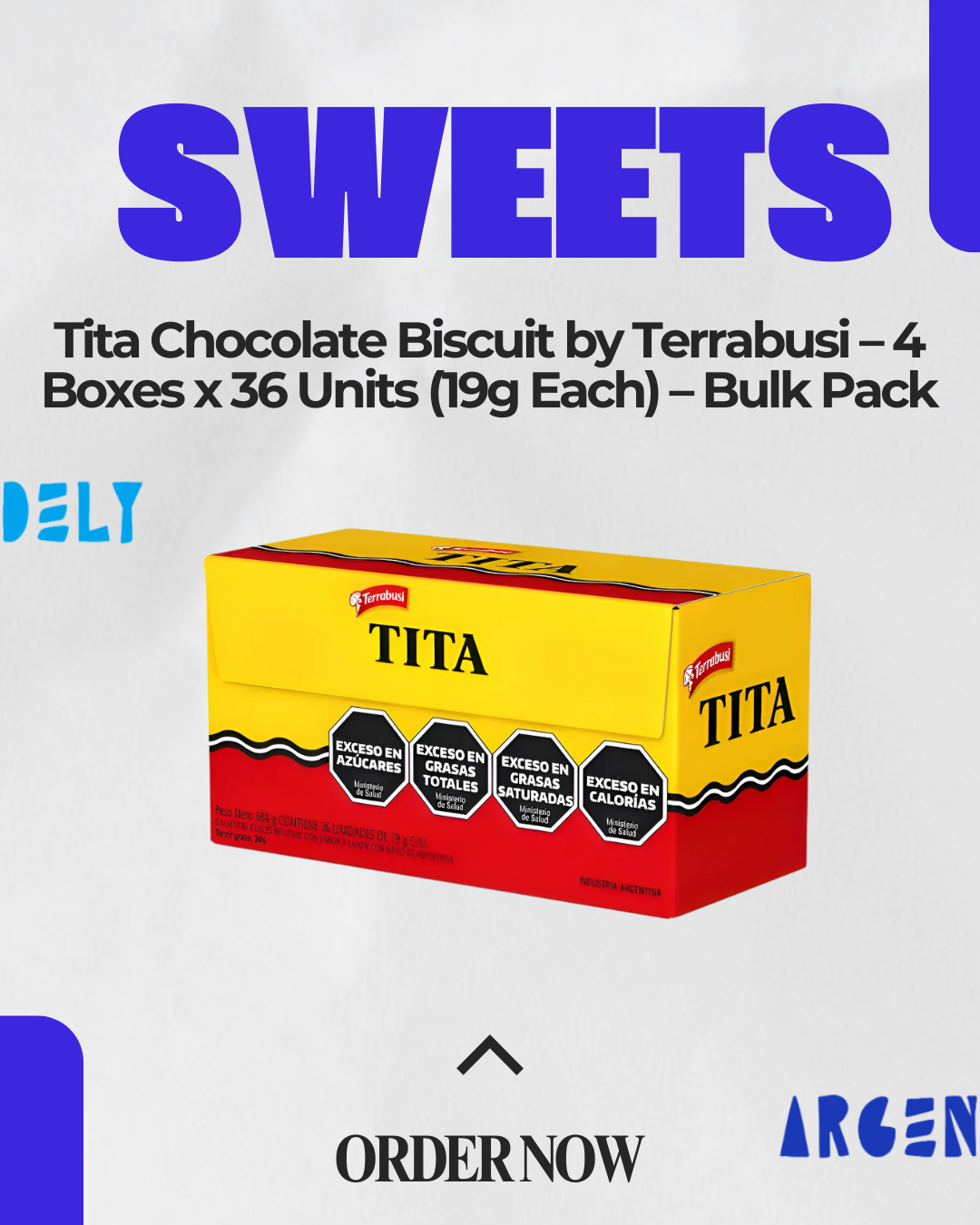 Tita Chocolate Biscuit by Terrabusi – 4 Boxes x 36 Units (19g Each) – Bulk Pack