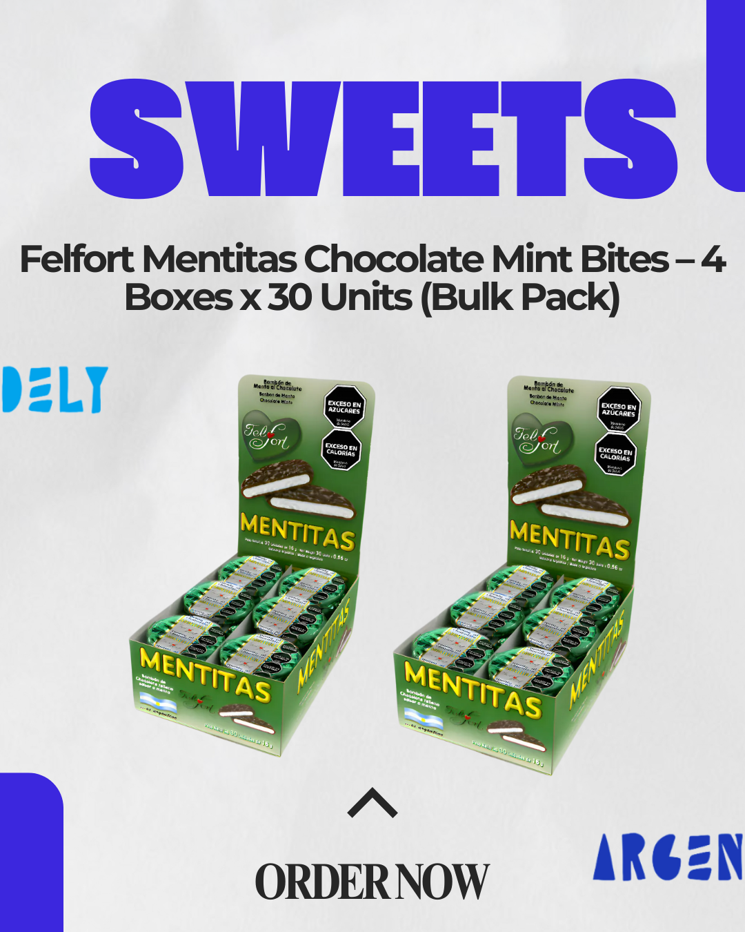 Felfort Mentitas Chocolate Mint Bites – 4 Boxes x 30 Units (Bulk Pack)