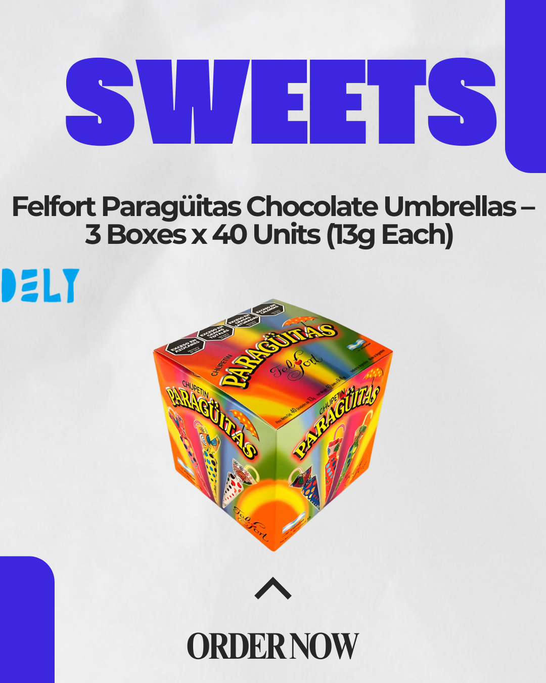 Felfort Paragüitas Chocolate Umbrellas – 3 Boxes x 40 Units (13g Each) – Bulk Pack