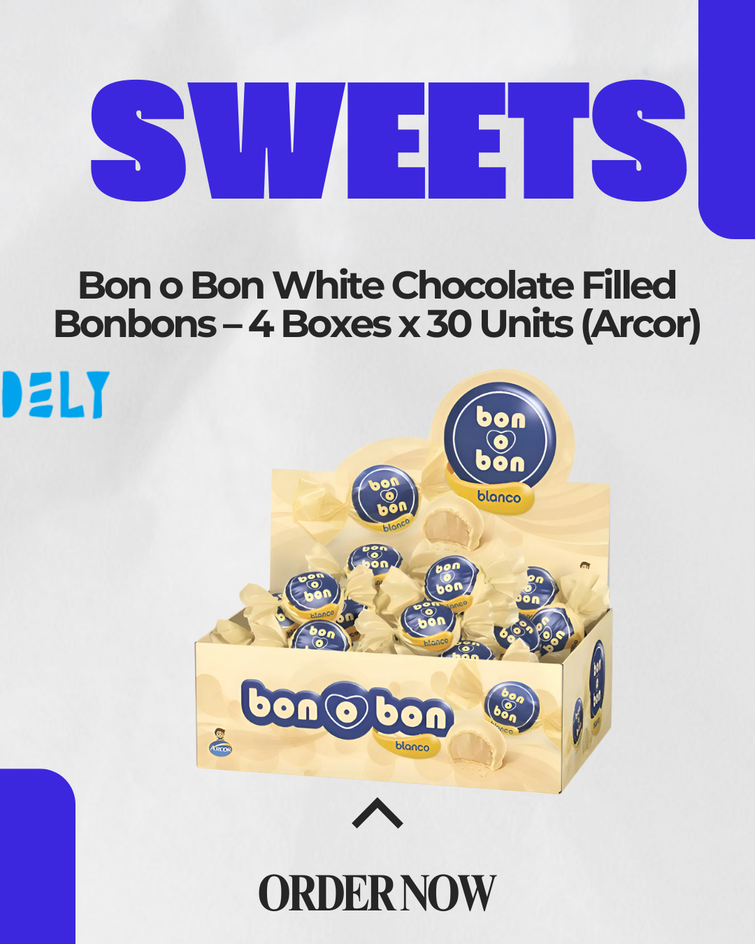 Bon o Bon White Chocolate Filled Bonbons – 4 Boxes x 30 Units (Arcor)